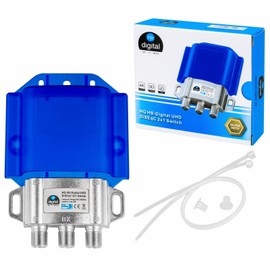 4 x HQ DiseqC Switch 2/1 with Weatherproof Housing HB-DIGITAL 2 x SAT LNB 1 x Subscriber / Receiver for Full HDTV 3D 4K UHD + 12 x Gold-Plated F-Connector Gold-Plated