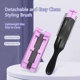 NuAngela Cepillo de pelo de 9 filas, cepillo de pelo extraíble fácil de limpiar para peinar, desenredar, moldear, alisar, secar por soplado, separar, definir rizos para cabello rizado... (morado)