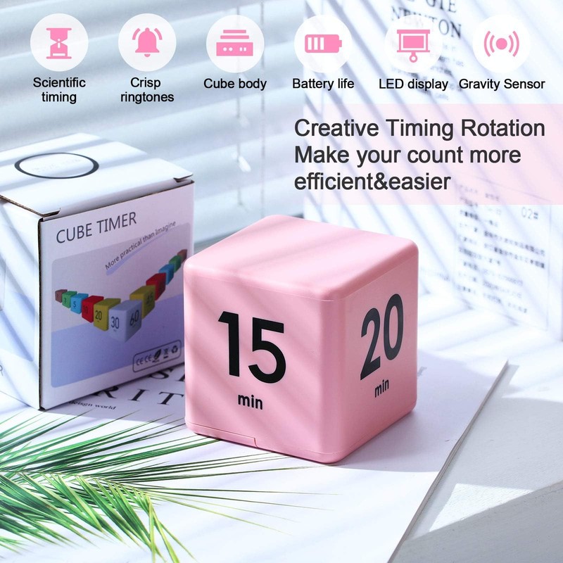 Weewooday Cube Timer, Gravity Sensor Flip Timer for ADHD Productivity,
