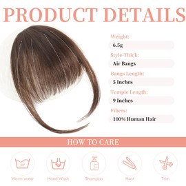 Clip in Bangs, JWLFLOWXISS Real Human Wispy Bangs Clip on Bangs Hair Extensions Fake Bangs Fringe with Temples Air Bangs Hairpieces for Women