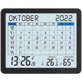 WT2600 Desk Calendar, Temperature Display, Humidity Display, Min/Max Display, 17 x 14 cm, Black