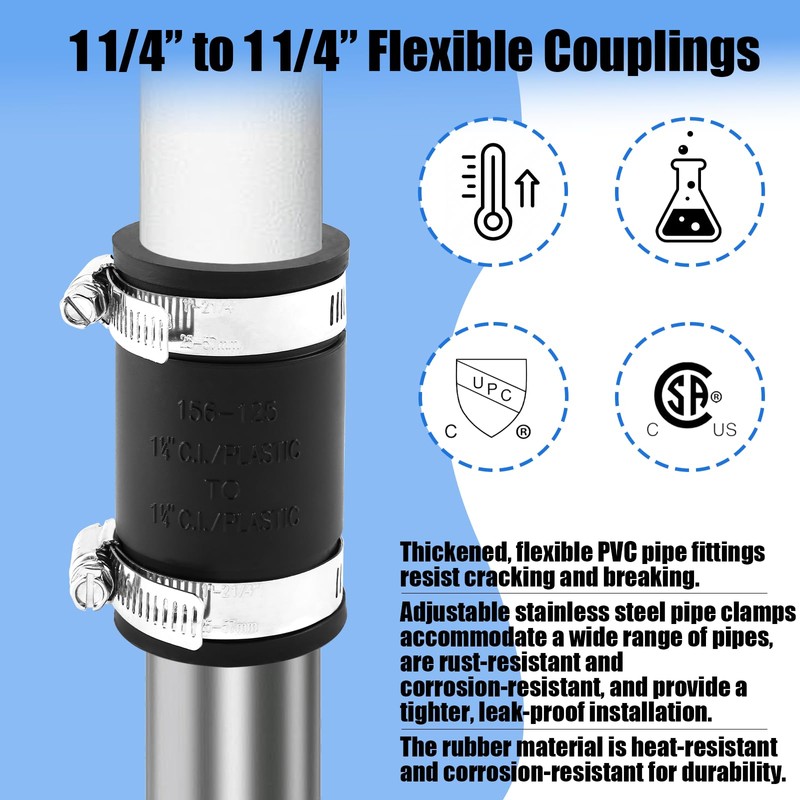 QruiLanTu 3 Pcs 1 1/4" Flexible Pvc Pipe Coupling with