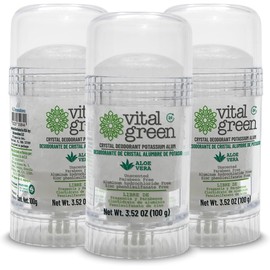 Vital Green Desodorante de Alumbre de Potasio, Aloe Vera, 100g, 3pk