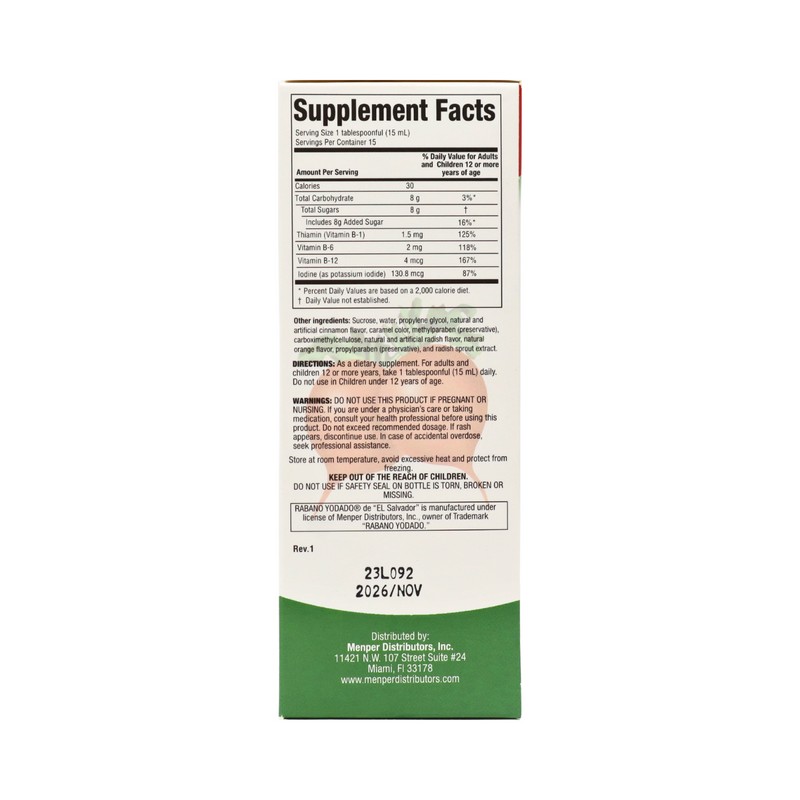 Menper Rabano Yodado de "El Salvador" Dietary Supplement with Vit