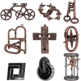 9 Pcs Brain Teaser Puzzles Set, 3D Metal Puzzle for Adults, Unlock Interlocking Puzzle Adult IQ Education Smart Toys, Highly Difficult Magic Puzzles for Adults Teens Men Women Birthday Present