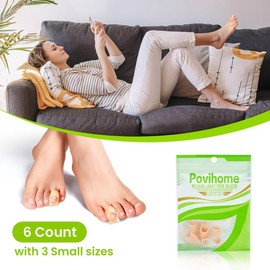 Povihome Hammer Toe Straightener Corrector - Gel Toe Splint Relief for Curled, Claw, Crooked Toes, Hammer Toes - Toe Corrector for Women and Men, 3 Different Sizes (Small, 6 Pcs, Beige)