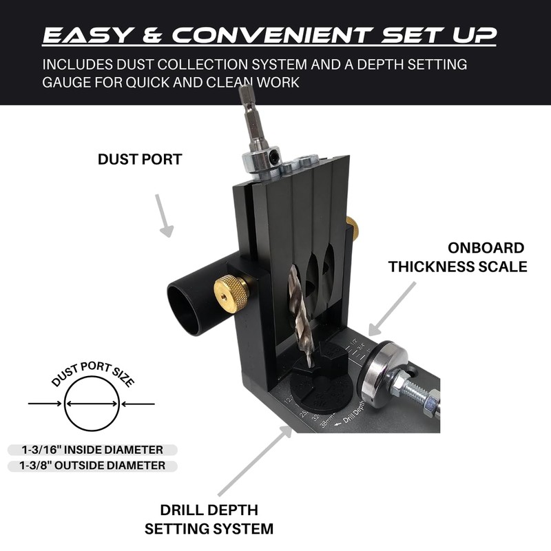 Massca Pocket Hole Jig Kit M1 - Adjustable & Easy