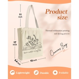 Miss Adola Heavy Canvas Tote Bag with Pocket - for Women Girls Aesthetic Large Canvas Tote Bag Inspired Gift Reusable Casual Bag for Work Shopping, Bookish Flower