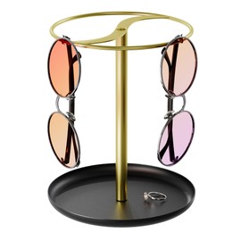 Josmimic Gold Sunglass Holder Organizer, Sunglass Holder Stand with Storgae Tray, Eyeglass Display Stand Holder for Multiple Glasses