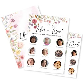 WPBRU Floral Fill in Baby Shower Game Cards - Labor Or Loving Game for Boys & Girls - Watercolor Flowers Baby Announcement Gender Reveal Baby Shower Party Activities for New Parents to Be - B07