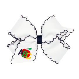 Wee Ones Girls' Back to School Embroidered Moonstitch Hair Bow on a WeeStay Clip, Medium, ABC