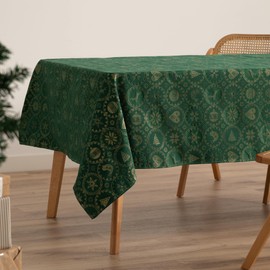 GAMUSI Christmas Tablecloth Jacquard Gold Yarn Dining Table Rectangle Christmas Decoration 140x240cm Green