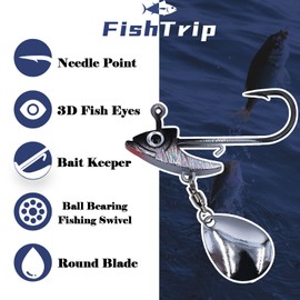 FishTrip Underspin Jig Heads Hooks - 1/4 oz,3/8 oz,1/2 oz Swimbait Jig Head with Spinner Blade for Fishing Saltwater Freshwater 5pcs - 3/8 oz