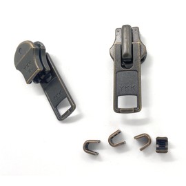 Zipper Repair Kit - #10 Heavy Duty YKK Antique Brass Jacket Zipper Sliders with Top Stops Included - Choose Your Quantity - Made in The United States (10)