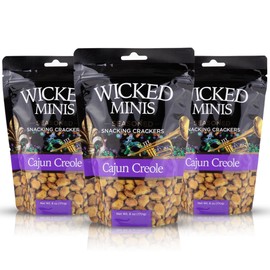 Wicked Minis Soup & Oyster Crackers - Saltine & Salted Flavored Mini Puffed Soup, Savory Snacking Mix, Seasoned Croutons Salad Toppers, Crackers for Chili 6oz (Cajun Creole, Pack of 3)