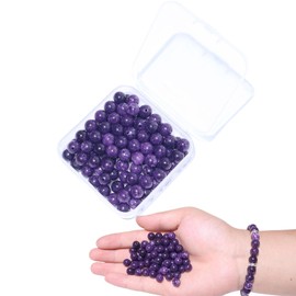 BLAESIFF 100pcs Stone Bead for Bracelets, 8mm Crystal Beads Natural Gemstone Bead Round Loose Beads for Jewelry Making, Earrings Necklace DIY Craft(Amethyst)