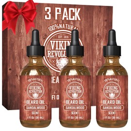 Viking Revolution Viking Revolution Sandalwood Beard Oil for Men - Natural Mens Beard Oil with Argan Oil and Jojoba Oil - Beard Softener, Strengthens and Moisturizes - Beard Conditioner for Men (Sandalwood, 3 Pack)