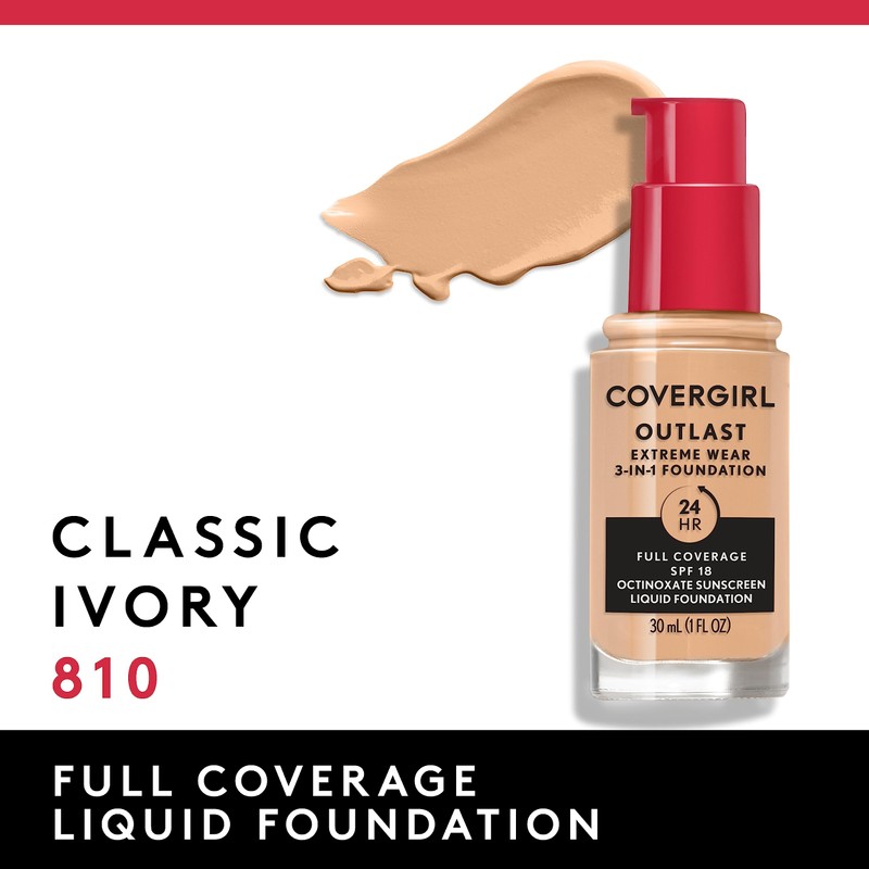 Covergirl Outlast Extreme Wear 3-in-1 Full Coverage Liquid Foundation, SPF