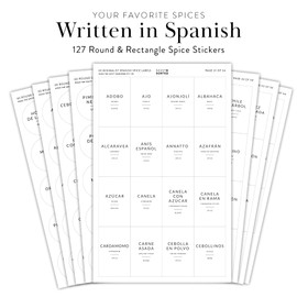 127 Spanish Spice Labels Stickers Preprinted Waterproof, Spice Jar Labels Written in Spanish, Round & Rectangle Seasoning Label for Jars, Pantry Organization, Etiquetas de Especias en Español