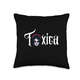 La Tóxica pero Cute Gifts Co. Tóxica-Cute Sarcastic Gift for Feisty Latinas Throw Pillow, 16x16, Multicolor