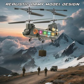 VATOS Remote Controlled Helicopter, 2.4 GHz Military Transport RC Helicopter with Altitude Hold, One Button Start/Landing, LED Light, Army RC Helicopter Toy for Boys Children and Military Fans