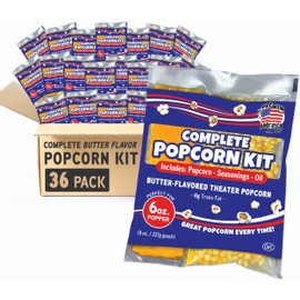 Premium America Popcorn Kit, 36 Packs for a 6oz Popper, Movie Theater & Popcorn Machine Kernels, Oil & Seasoning Packet, Bulk All in One