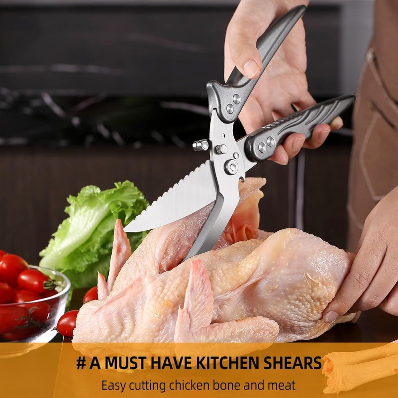 Heavy-Duty Kitchen Shears, Stainless Steel, Serrated Edge, Multi-Purpose Poultry and