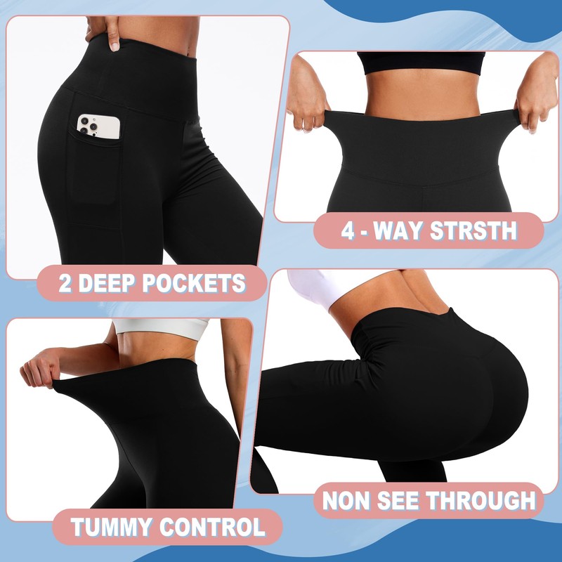 FULLSOFT Buttery Soft Black Leggings with Pockets for Women -