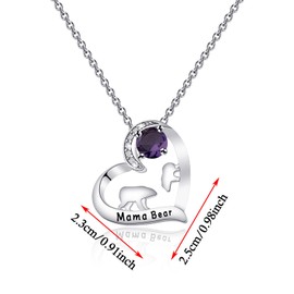 Mama Bear Necklace Mom Necklace Mama and Baby Bear Necklace with 12 Months Birthstone Birthday Gift Family Jewelry for Her (Mama Bear Feb N)