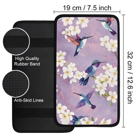 Hobbspring 1 Stück 32x19cm Auto Mittelkonsolen Abdeckung Blume Mit Kolibri Aufdruck Universelle Auto Armlehnenauflage Floraler Mittelkonsolen Armlehnenschutz Für Die Meisten Fahrzeuge Limousinen