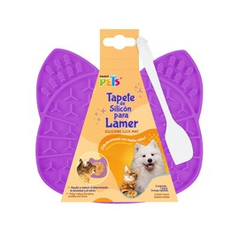 Fancy Pets Tapete para Lamer con Espátula para Gatos de Silicón Antideslizante Morado