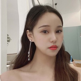 Star Long Tassel Dangle Earrings for Women Shooting Star Earrings Meteor Lucky Star Pearl Drop Earrings Jewelry (Silver)