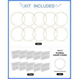 TEKXYZ 12 Inch Gold Metal Floral Hoops with Transparent Acrylic Bases for Table Centerpiece Decoration - Pack of 10
