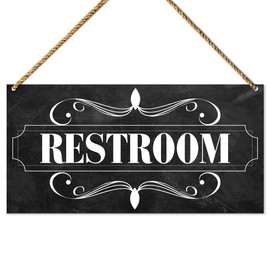 Restroom Wood Sign Decor for Home Bathroom, Hanging Sign, Black