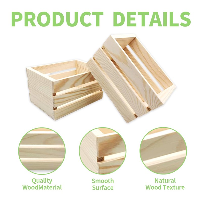 Nudaoz 6-Pack 5 Inch Natural Pine Wooden Crates, Unfinished Rustic