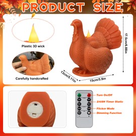 Fall Flameless Candles Thanksgiving Decor - Turkey Figural Real Wax Battery Powered Flickering LED Candles with Timer Remote, Fall Harvest Decorations for Home Centerpieces for Dinner Table, Orange