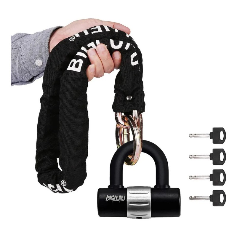 Candado Cadena Bicicleta Motocicleta BIGLUFU 10mm*1.2m Negro Llave