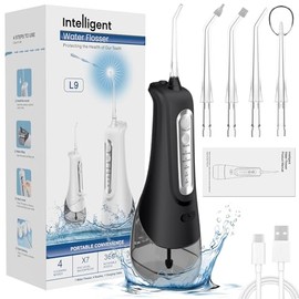 Irrigador Bucal, Limpieza Dental Portatil,6 Modos de Limpieza y 4 Puntas,Resistente al Agua IPX7,250ml Irrigador Oral Inalámbrico Portátil,Hilo Dental de Agua sin Cable para el Hogar, Viajes, Ducha (Negro)
