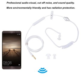 Air Tube Security Earpiece with Mic, Anti Radiation in Ear Headset, Noise Canceling, Convenient Button Control, for iOS/ (White)