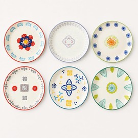 CINAIMPRESSION Hand Painted Ceramic Plates Set of 6, 6 Inch Mixed Design Dessert Plates