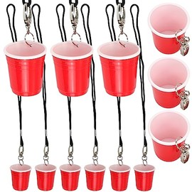 Iconikal Shot Glass with Quick Clip on Lanyard, 12-Pack (Mini Red Cup)