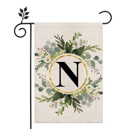 LUTER Monogram Letter N Garden Flag, 12x18 Inch Floral Garden Flag Garden Letter Flags Burlap Flag Family Last Name for Outside, Yard, Patios, Lawns, Gardens