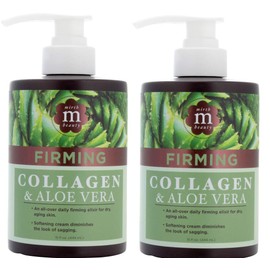 Mirth Beauty Crema de colágeno para cara y cuerpo. Crema reafirmante de colágeno con aloe vera y extracto de té verde. Gran tarro de 15 onzas con bomba. (Dos – 15 onzas)