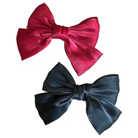 CHENGZI Pearl bow hair clip, fairy satin large hair clip, back spoon clip, mermaid princess hair accessory (Red+Black)