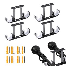Soportes Para Barra De Cortina, 4 Pcs Soporte Para Barra De Cortina De Aleación De Aluminio, Soporte Para Barra De Cortina Para Techo, Soporte Doble Para Barra De Cortina (Negro)