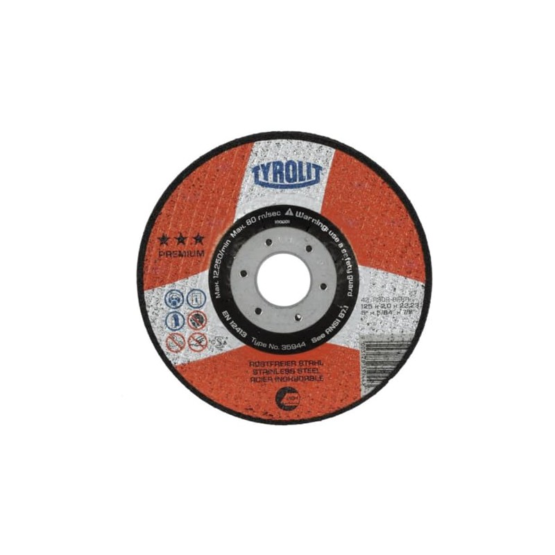 Tyrolit 41491"Premium A30R-BFXA" Straight Cut-Off Wheel, 0 V, Red/White, 115