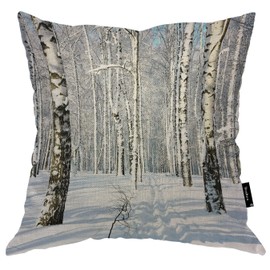 Beabes Birch Trees Decor Throw Pillow Covers Cotton Linen, Winter Birch Wooden Forest Nature Standard Cushion Cover Soft Pillowcases Covers for Home Sofa Armchair Bedroom 18x18 Inch