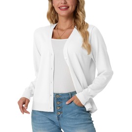 GRECERELLE 2025 Womens Lightweight Open Front Long Sleeve Casual Button Down V-Neck Cardigan Sweater White, XL