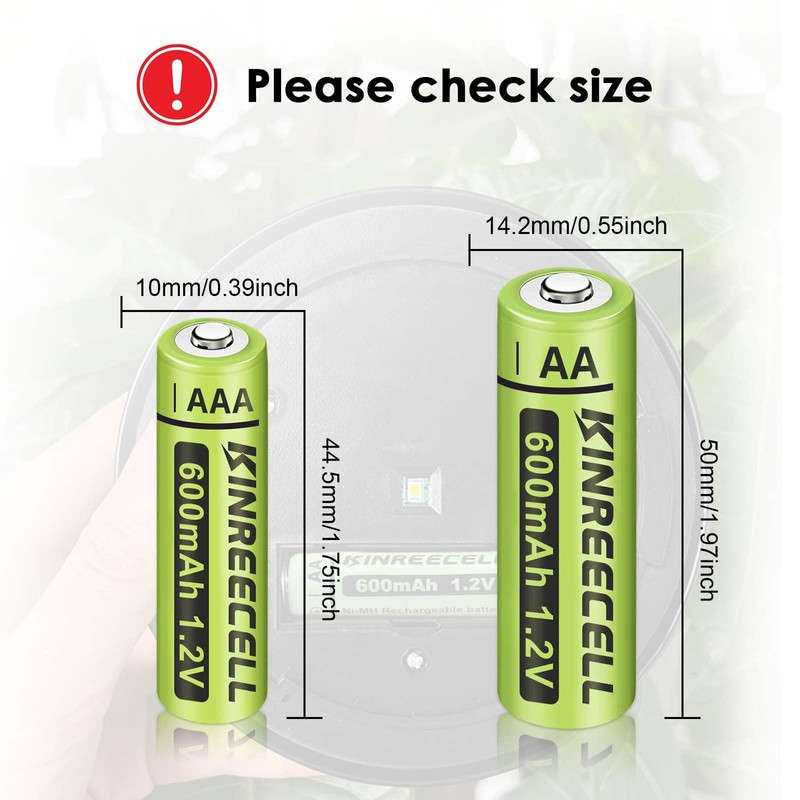 KINREECELL Rechargeable AA 600mAh Batteries, Ni-MH Double A Solar Batteries