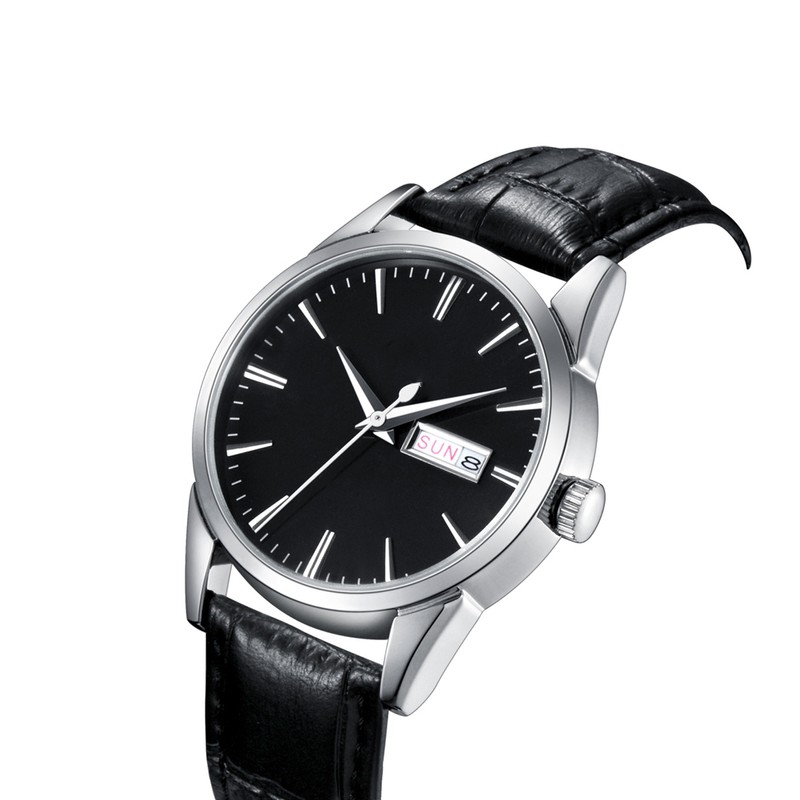 WWoor Men PU Leather Strap Waterproof Quartz Watch Wristwatch (Silver